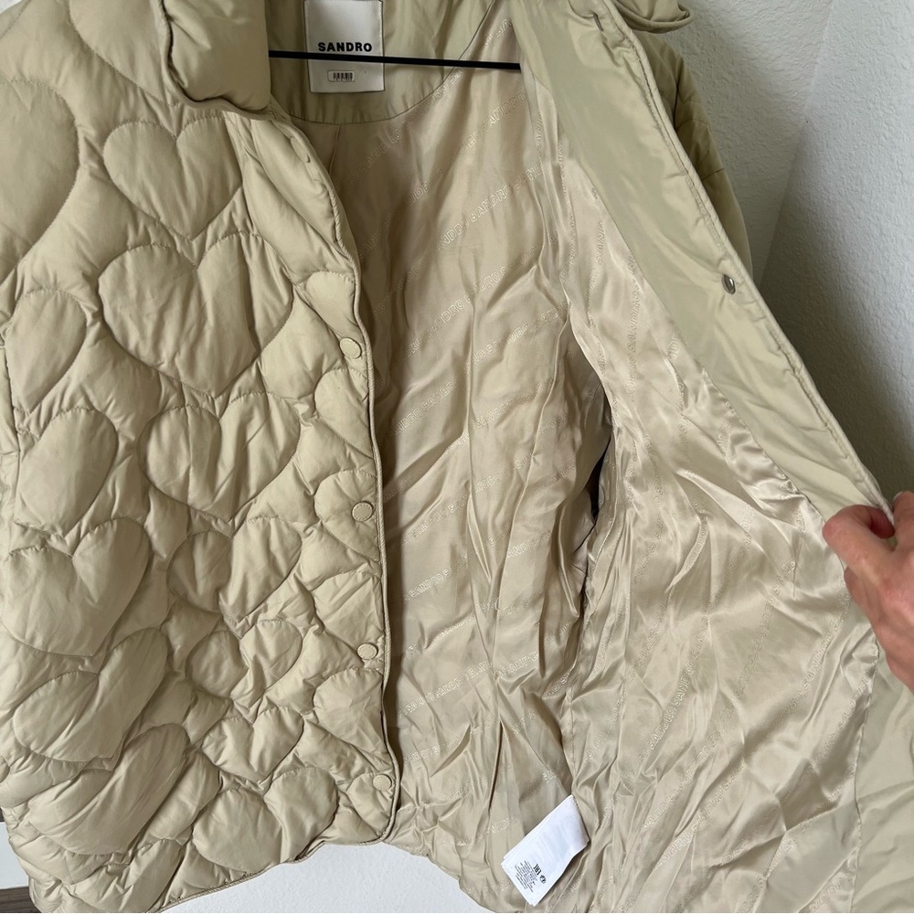 Sandro Gloriana Heart Quilted Jacket in Tan - Picture 9 of 13